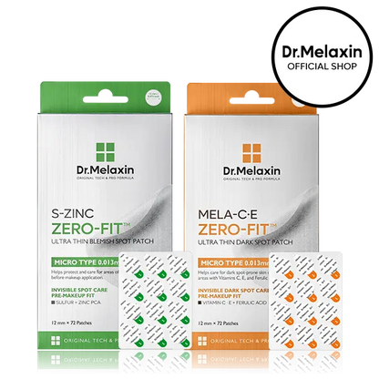 Zero-Fit Blemish & Dark Spot Patch Duo 72 Patches × 2 | S-ZINC + Mela-C·E Ultra Thin Spot Patches with Salicylic Acid, Acne Care, Sulfur, Vitamin C & Niacinamide