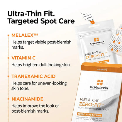 Zero-Fit Blemish & Dark Spot Patch Duo 72 Patches × 2 | S-ZINC + Mela-C·E Ultra Thin Spot Patches with Salicylic Acid, Acne Care, Sulfur, Vitamin C & Niacinamide
