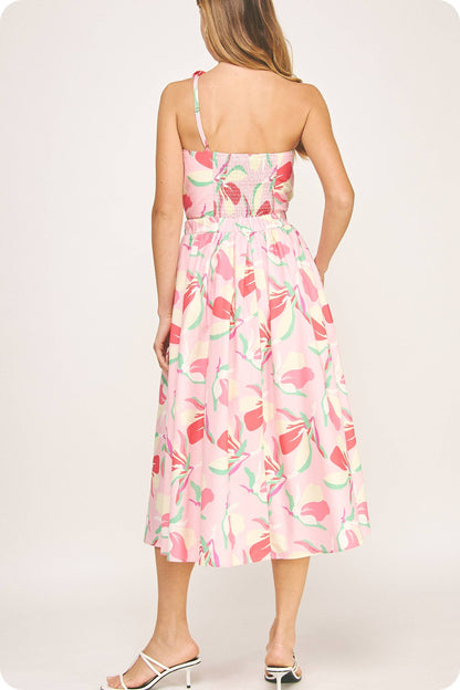 Knotted Flower Bow Floral Midi Dress