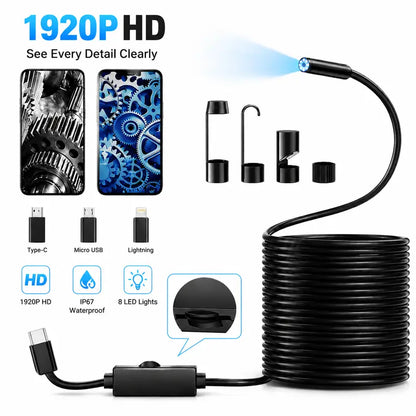 🚗 1920P HD Inspection Camera 🔍 8 LED • Waterproof • For iPhone & Android 📱