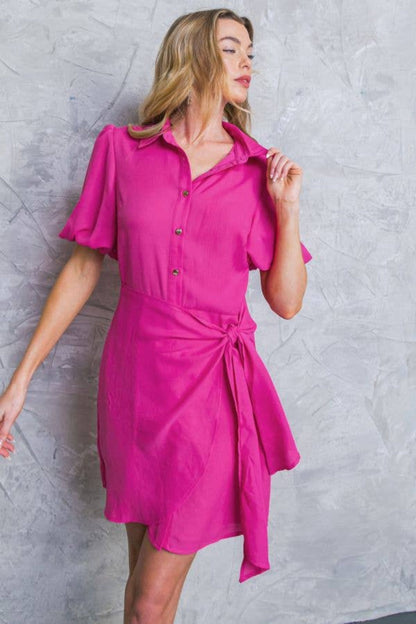 Raspberry Button Down Dress