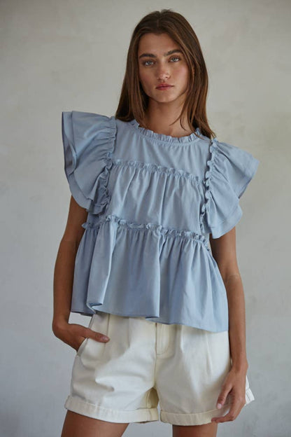 Flutter Sleeve Baby Blue Top