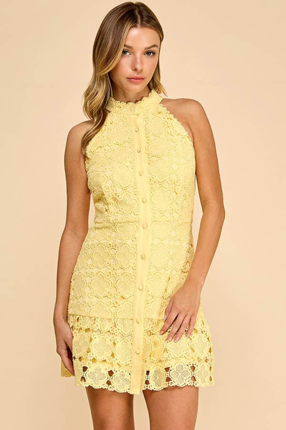 Floral high neck mini dress with ruffled bottom
