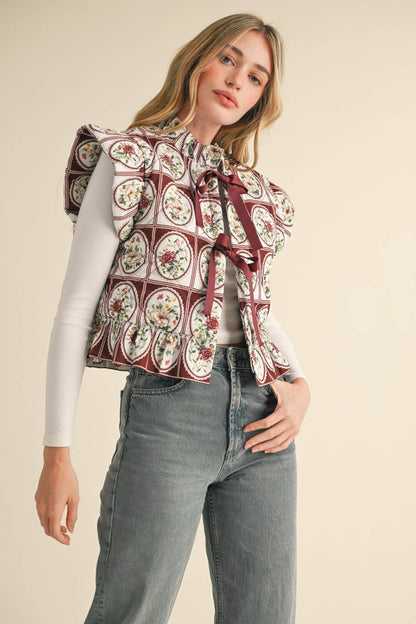 FLUTTER SLEEVE FLORAL PUFF VEST