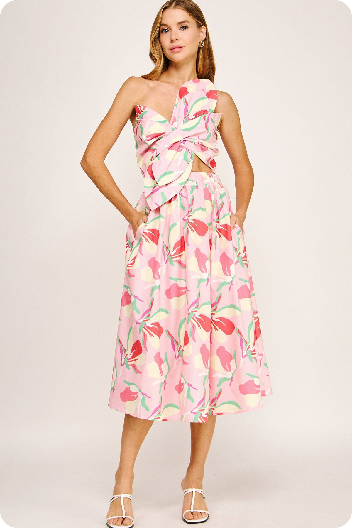 Knotted Flower Bow Floral Midi Dress